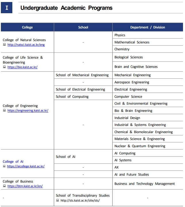 KAIST Scholarship Undergraduate Programs