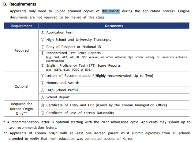 KAIST Undergraduate Scholarship Documents